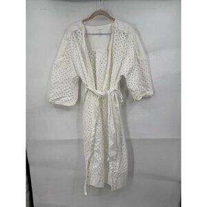 Carbon 38 Eyelet Kimono Robe Women M/L White Swim Cover Beach Coastal‎ Waist Tie